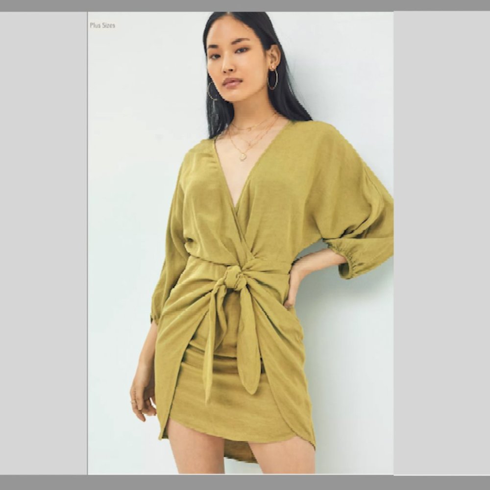 NWT ANTHROPOLOGIE | Puff-Sleeve Wrap Mini Dress Green 2P